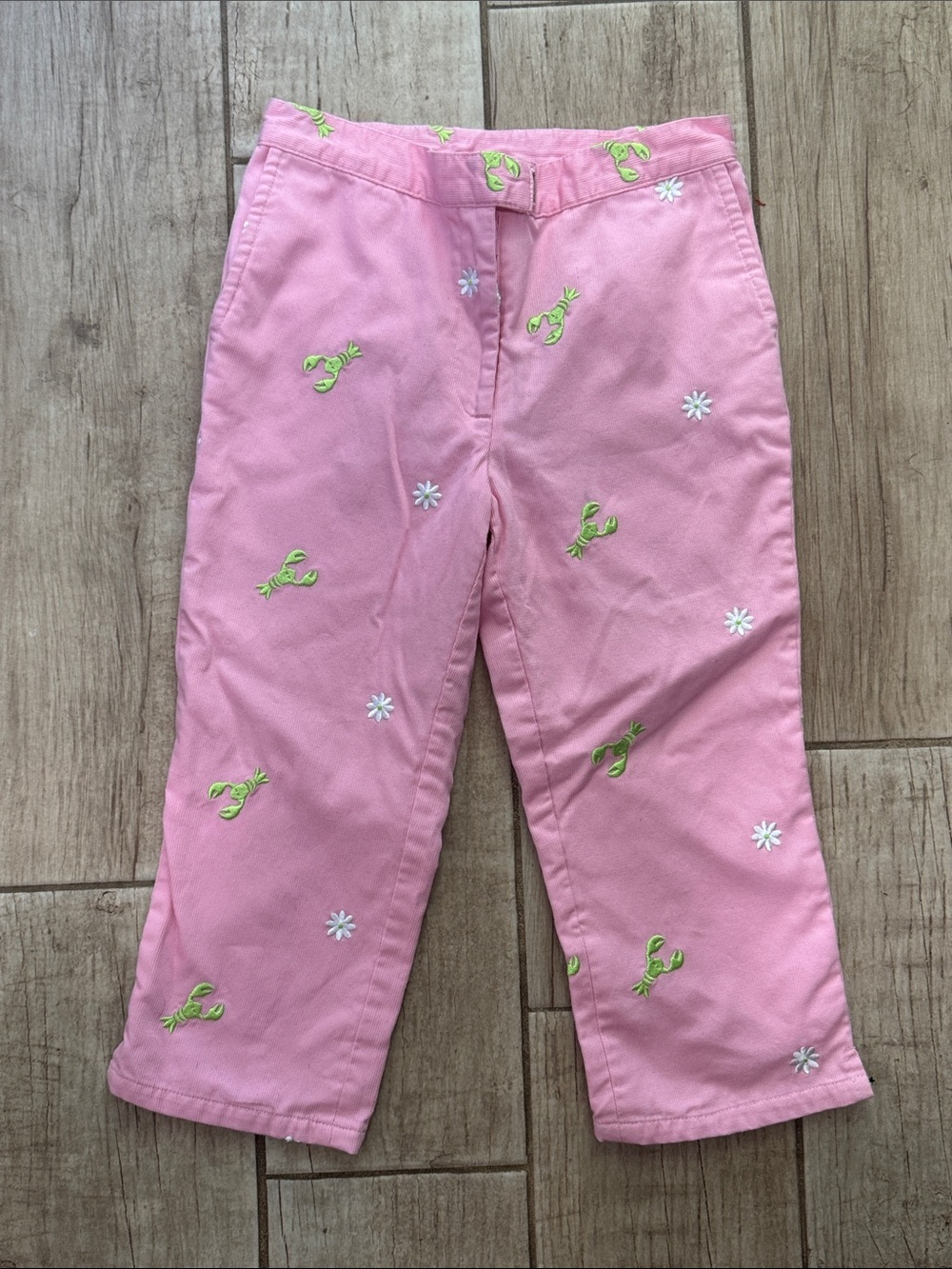 Lilly Pulitzer Pink green lobster embroidered Girls' capri Pants 7 summer cotton